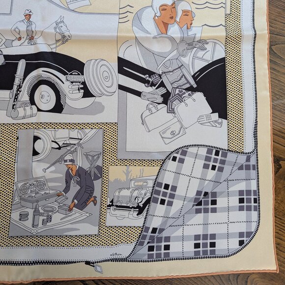 HERMES L'Elegance et le Confort en Automobile 70 cm Cream Silk Square Scarf RARE - Picture 9 of 16